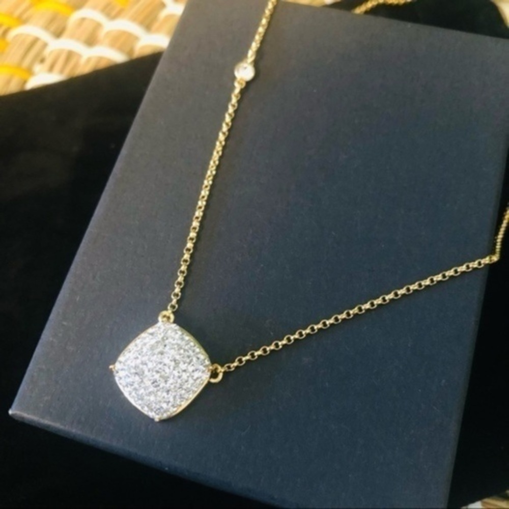 Kate Spade Pave Crystal Pendant Necklace Gold Plated 16”+3” NWT